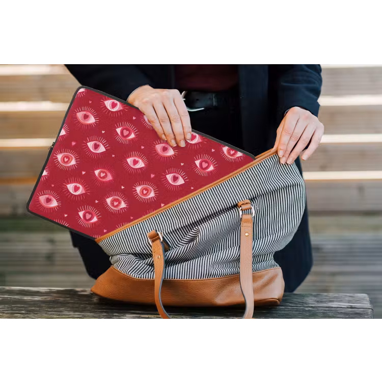 Ogen - Patroon - Roze - Donkerrood laptophoes neopreen klein 279 -tas