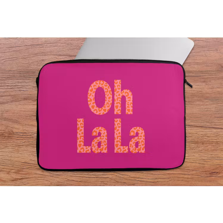 Oh la la - Luipaardprint - Roze laptophoes neopreen klein -tafel