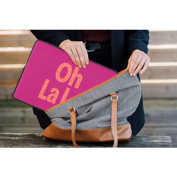 Oh la la - Luipaardprint - Roze laptophoes neopreen klein -tas
