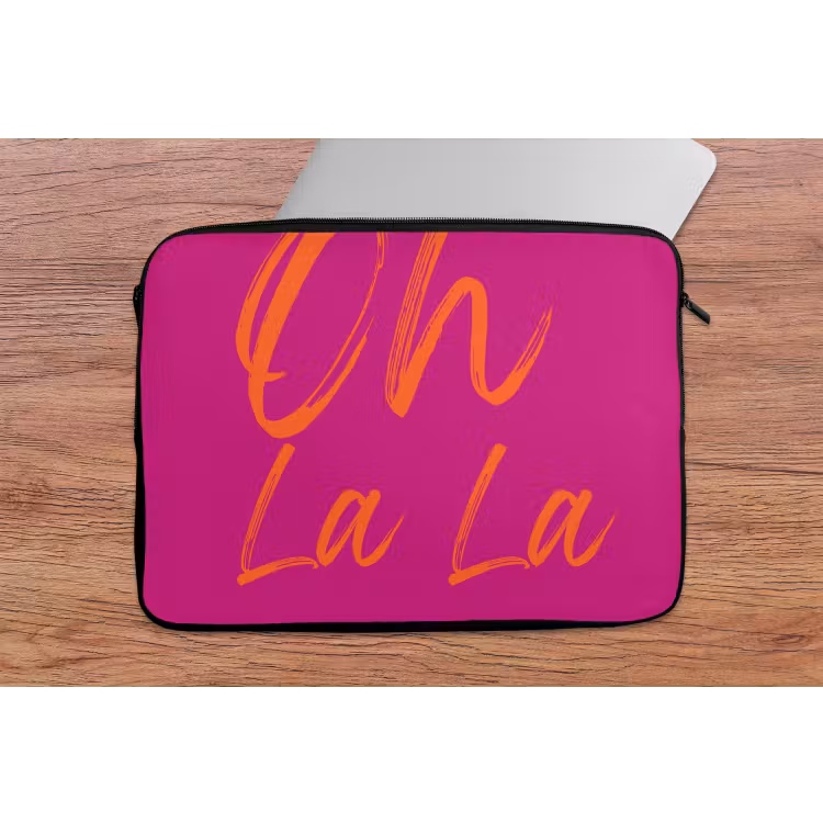 Oh la la - Oranje - Roze laptophoes neopreen klein -tafel