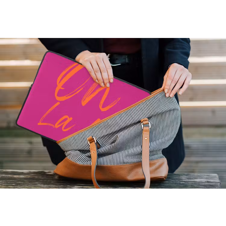 Oh la la - Oranje - Roze laptophoes neopreen klein -tas