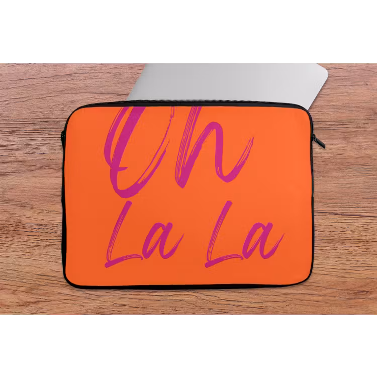 Oh la la - Oranje - Roze - Grafisch laptophoes neopreen klein -tafel