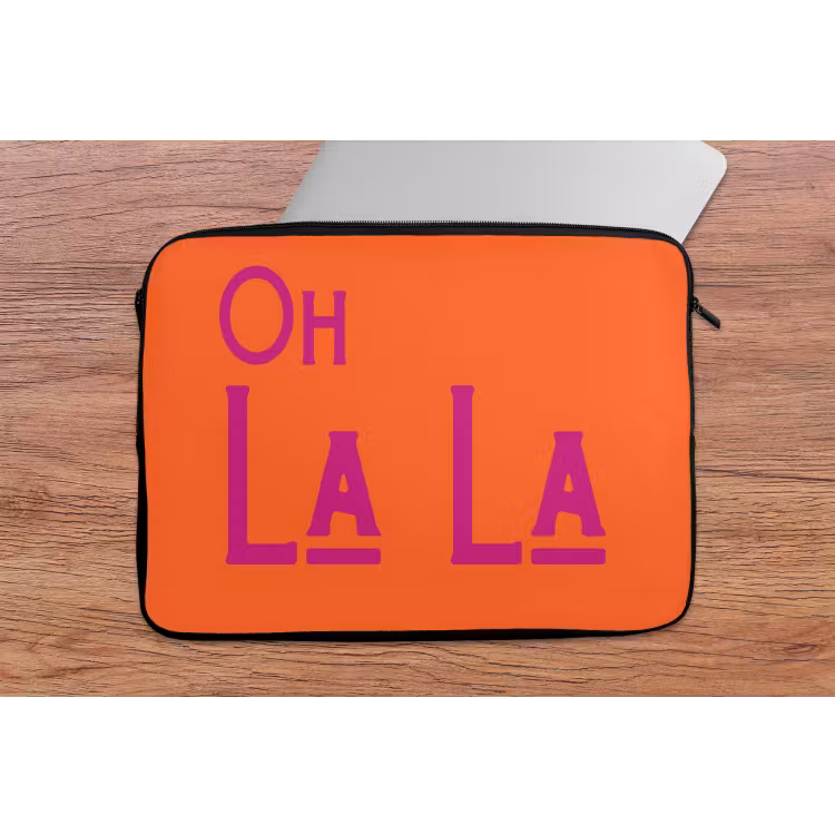 Oh la la - Oranje - Roze - Scheeflettertype laptophoes neopreen klein -tafel