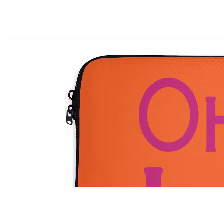 Oh la la - Oranje - Roze - Scheeflettertype laptophoes neopreen klein -detail
