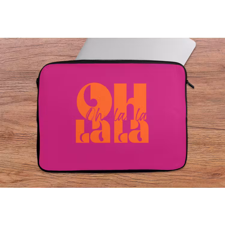 Oh la la - Roze - Oranje - Gestapelde letters laptophoes neopreen klein -tafel