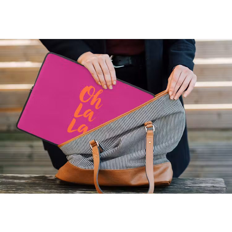 Oh la la - Roze - Oranje - Minimalistisch laptophoes neopreen klein -tas