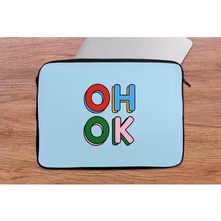 Oh ok - Blauw - Kleurrijk laptophoes neopreen klein -tafel
