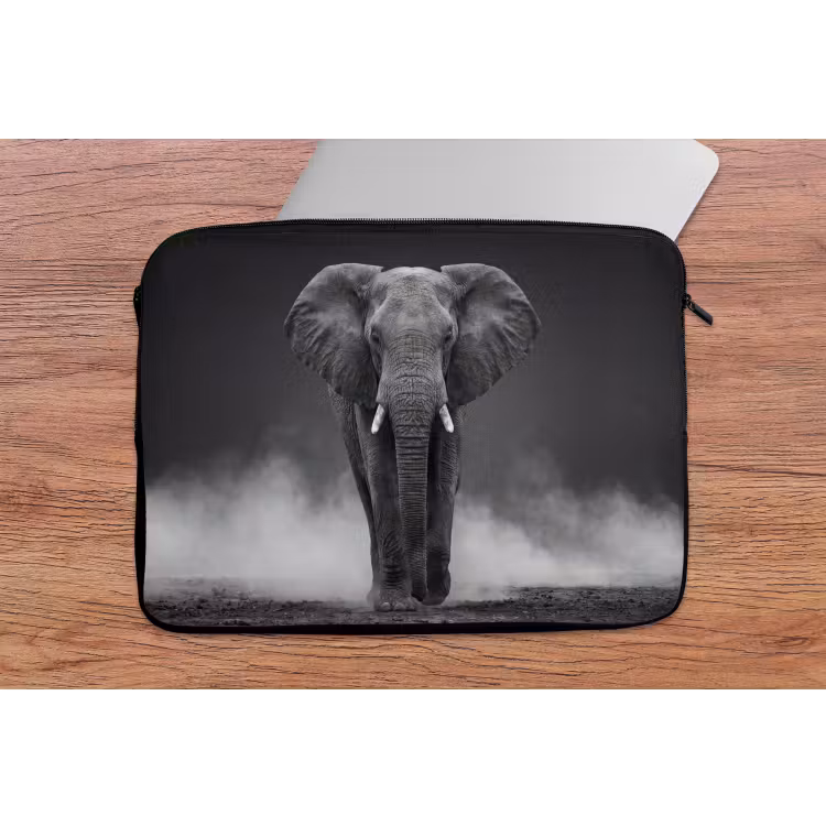 Olifant - Zwart - Wit - Rook laptophoes neopreen klein -tafel