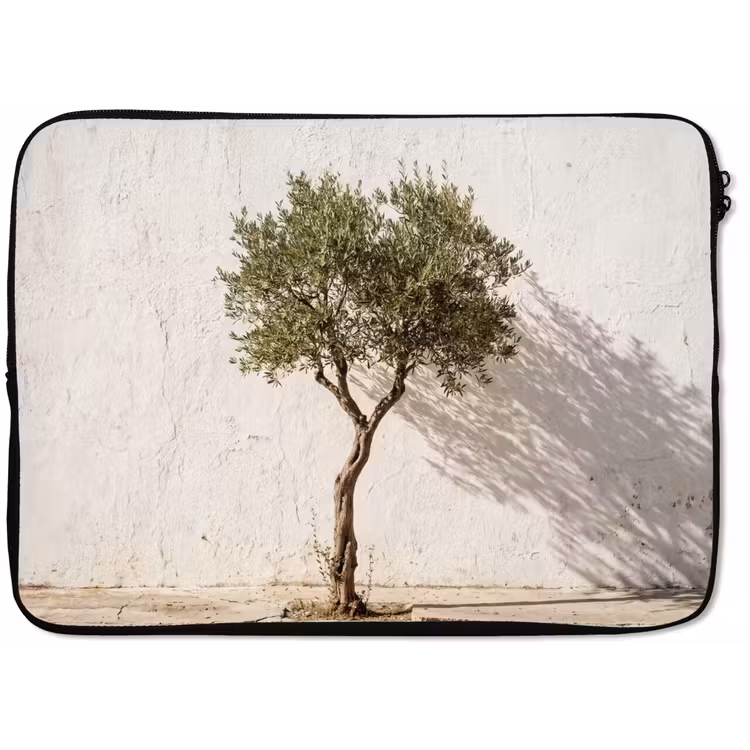 Laptophoes Olijfboom - muur - wit - Olijfboom - muur - wit laptophoes neopreen klein