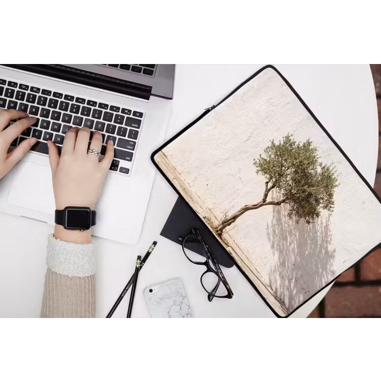 Laptophoes Olijfboom - muur - wit - Olijfboom - muur - wit laptophoes neopreen klein