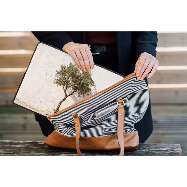 Laptophoes Olijfboom - muur - wit - Olijfboom - muur - wit laptophoes neopreen klein