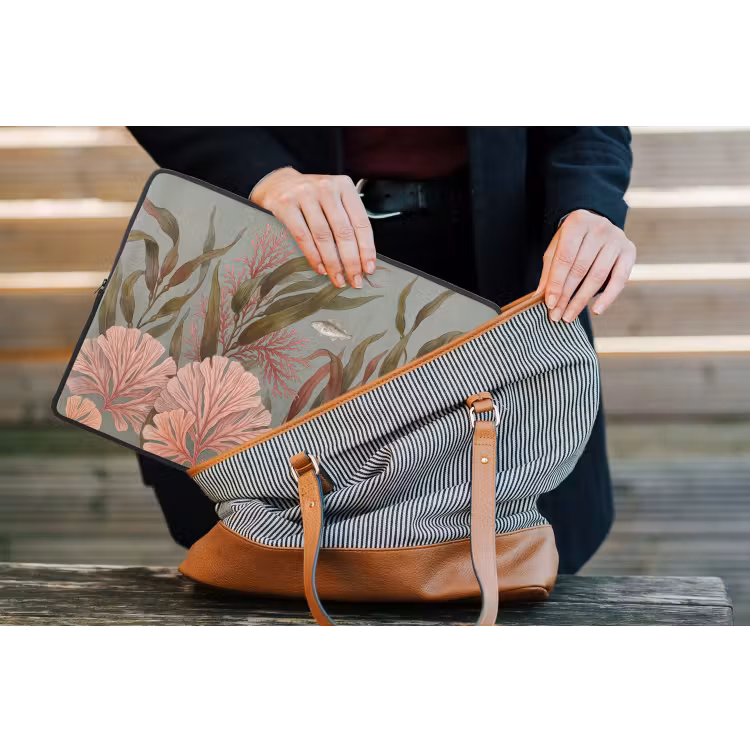 Onderwater - Planten - Vis - Vintage - Groen laptophoes neopreen klein -tas