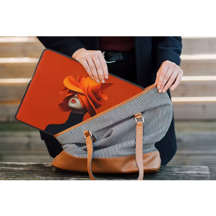 Oranje - Hoed - Vrouw laptophoes neopreen klein -tas