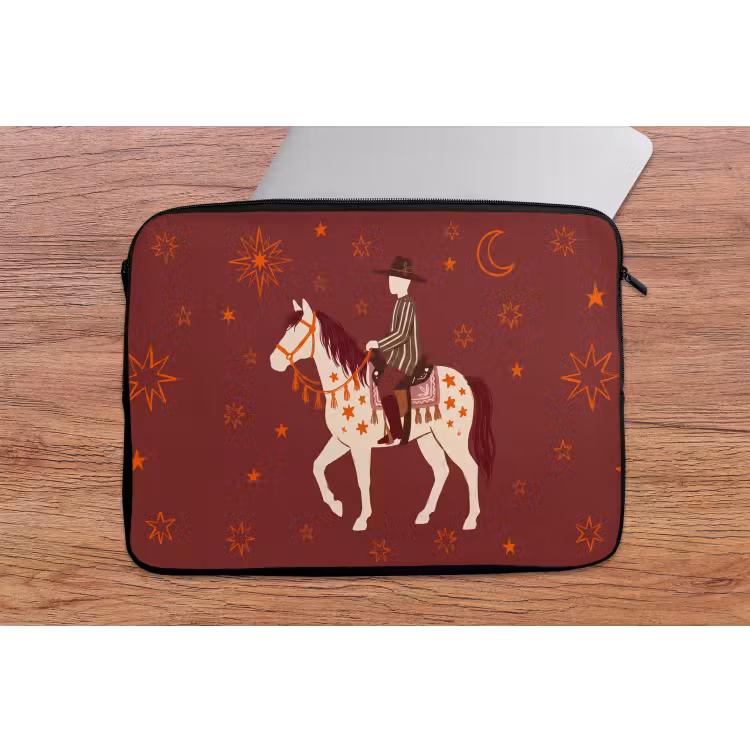 Paard - Ruiter - Sterren - Nacht - Illustratie laptophoes neopreen klein -tafel