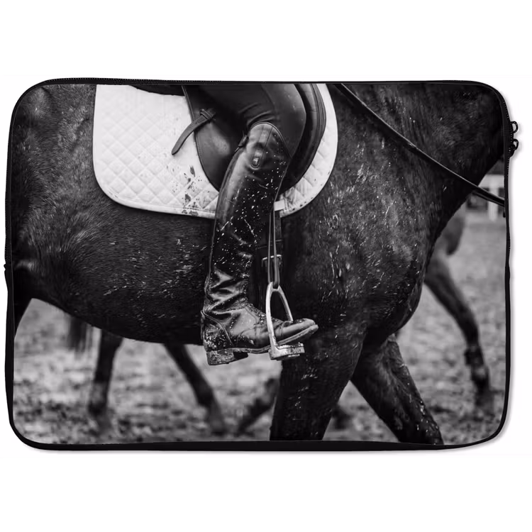Paard - Sport - Zwart - Wit laptophoes neopreen klein -zkaufland3dotto