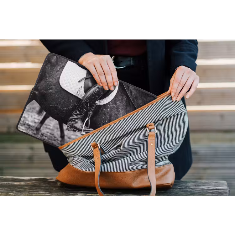 Paard - Sport - Zwart - Wit laptophoes neopreen klein -tas