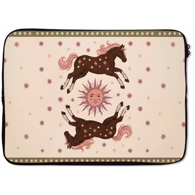 Paard - Zon - Mystiek - Illustratie - Roze laptophoes neopreen klein -zkaufland3dotto