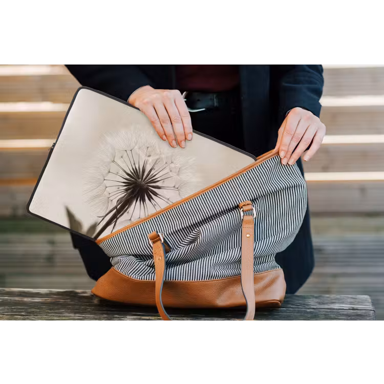 Paardenbloem - Minimalistisch - Wit laptophoes neopreen klein -tas