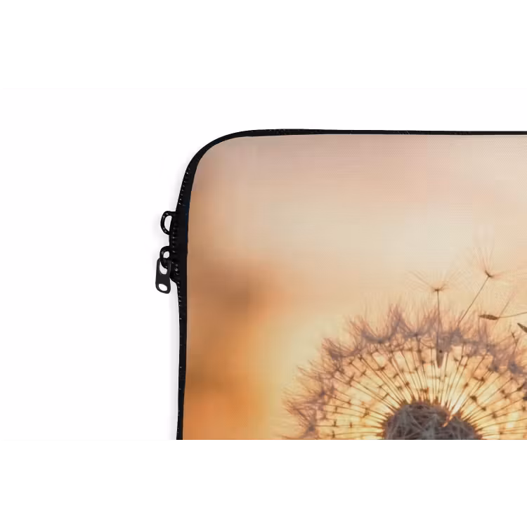 Paardenbloem - Zonsondergang - Veld laptophoes neopreen klein -detail