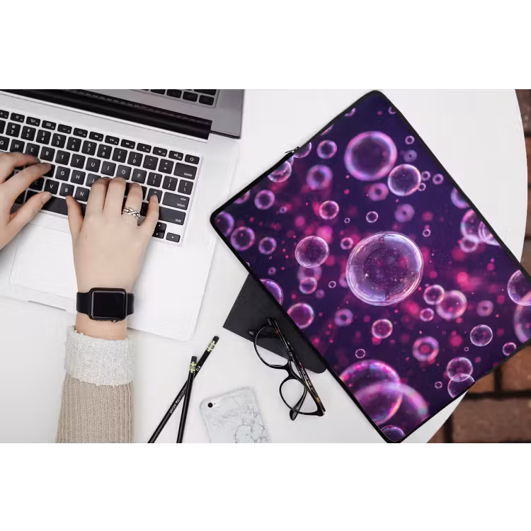 Paars - Bubbels - Schuim laptophoes neopreen klein -bureau