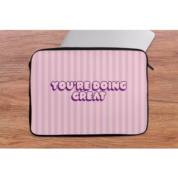 Paars - Strepen - You're doing great - Schaduw laptophoes neopreen klein -tafel