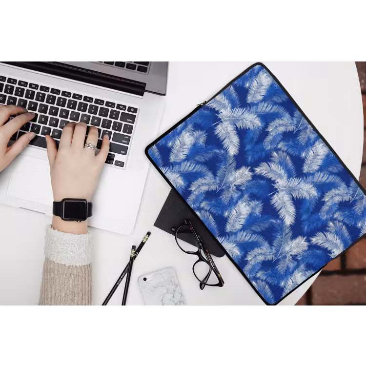 Palmblad - Patroon - Blauw laptophoes neopreen klein 279 -bureau