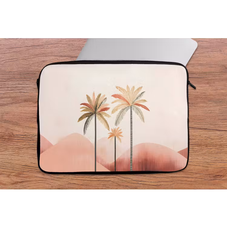 Palmbomen - Heuvels - Minimalistisch - Zachtroze laptophoes neopreen klein -tafel