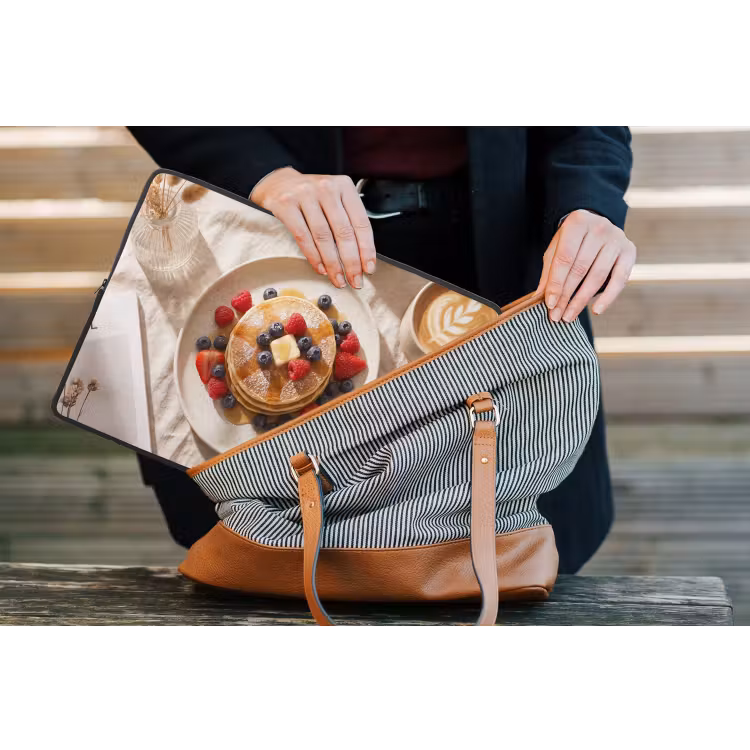 Pannenkoeken - Bessen - Ontbijt - Modern - Beige laptophoes neopreen klein -tas