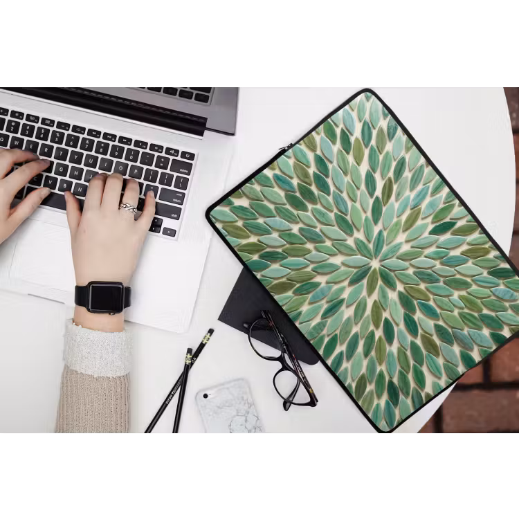 Patroon - Blad - Groen - Abstract laptophoes neopreen klein -bureau