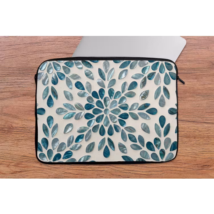 Patroon - Bladeren - Abstract - Modern - Turquoise laptophoes neopreen klein -tafel