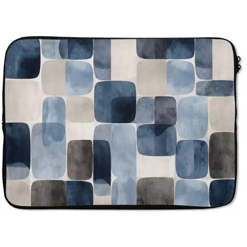 Patroon - Blauw - Vierkanten laptophoes neopreen klein -zkaufland3dotto