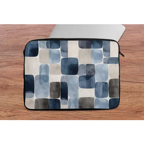 Patroon - Blauw - Vierkanten laptophoes neopreen klein -tafel