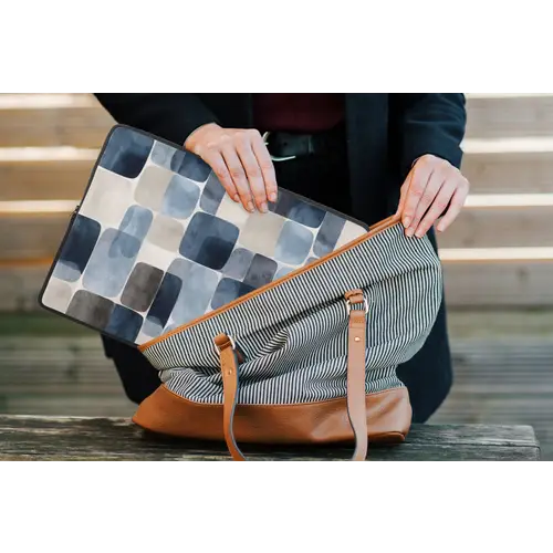 Patroon - Blauw - Vierkanten laptophoes neopreen klein -tas