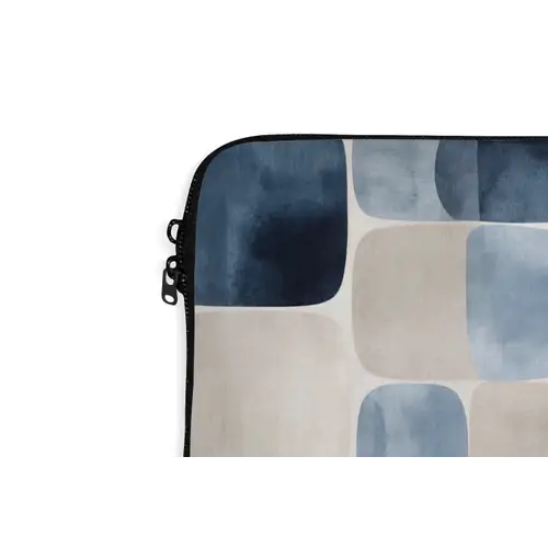 Patroon - Blauw - Vierkanten laptophoes neopreen klein -detail