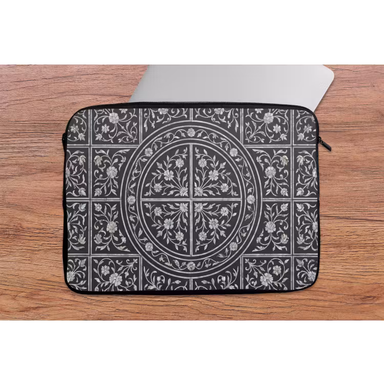 Patroon - Bloemmotief - Decoratie - Klassiek - Zwart laptophoes neopreen klein -tafel