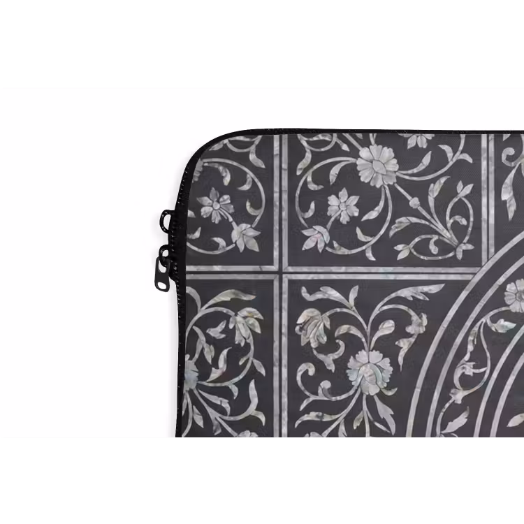 Patroon - Bloemmotief - Decoratie - Klassiek - Zwart laptophoes neopreen klein -detail