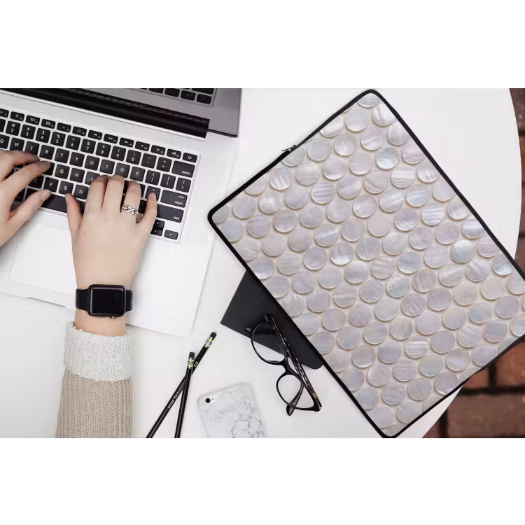 Patroon - Cirkels - Abstract - Modern - Wit laptophoes neopreen klein -bureau