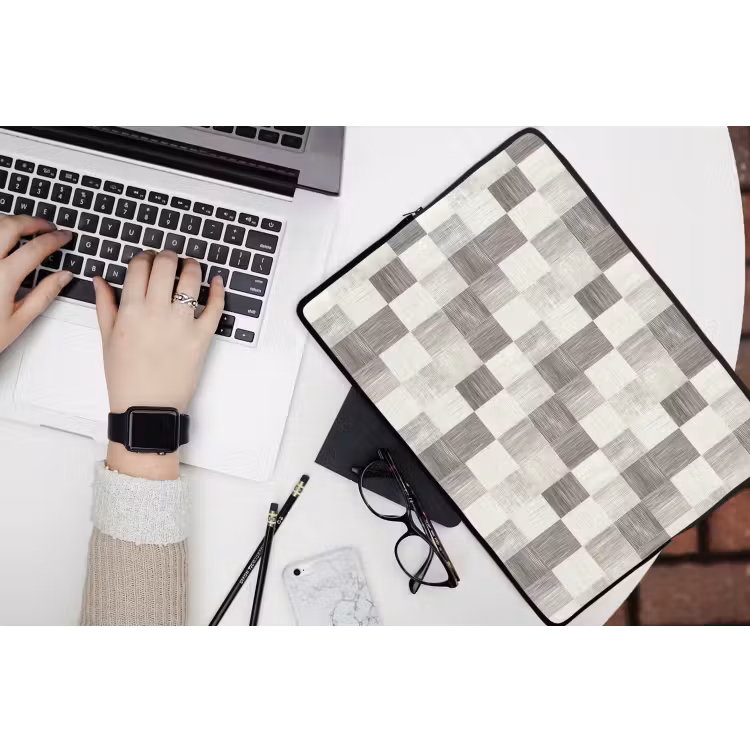 Patroon - Dambord - Houtnerf laptophoes neopreen klein 279 -bureau