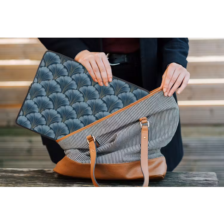 Patroon - Ginkgoblad - Blauw laptophoes neopreen klein 279 -tas