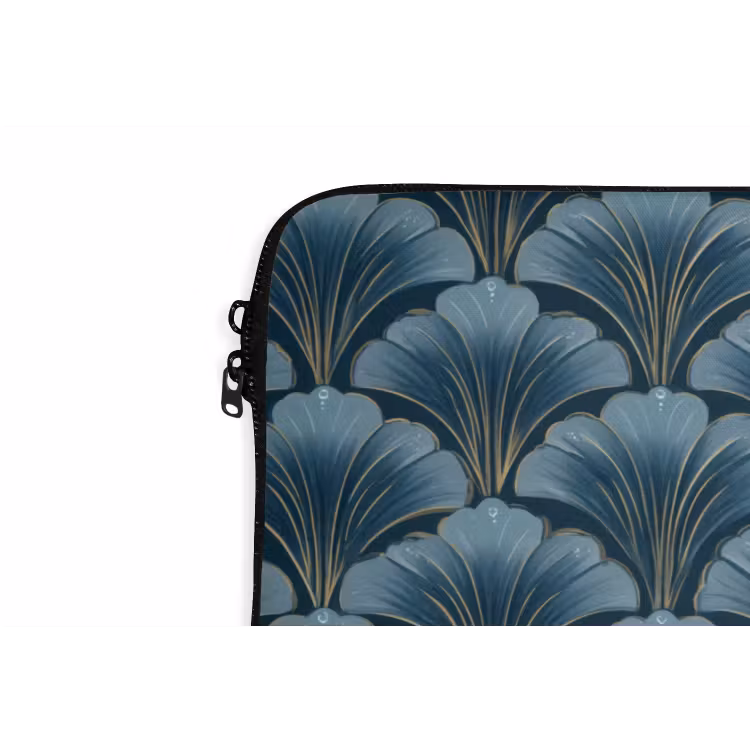 Patroon - Ginkgoblad - Blauw laptophoes neopreen klein 279 -detail