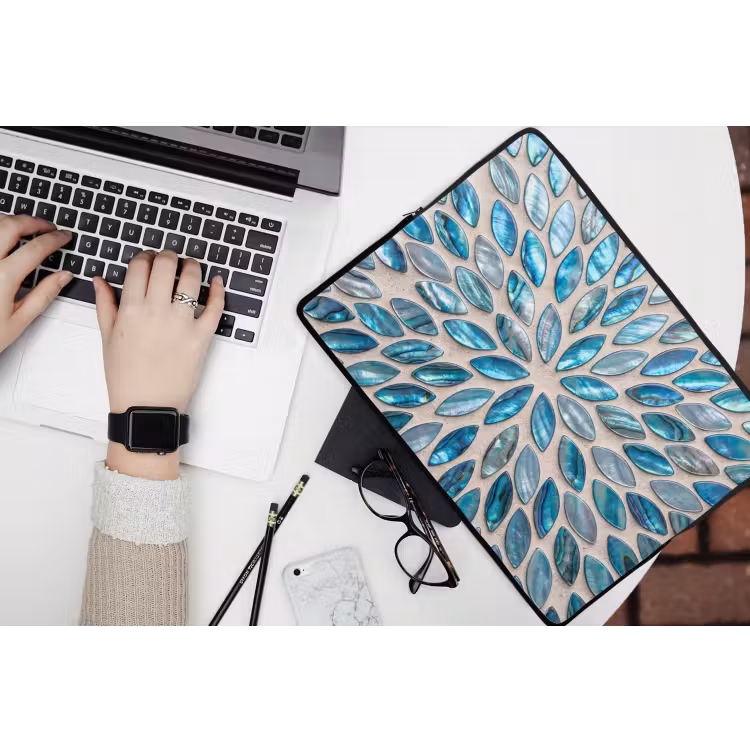 Patroon - Glans - Abstract - Blauw - Decoratie laptophoes neopreen klein -bureau