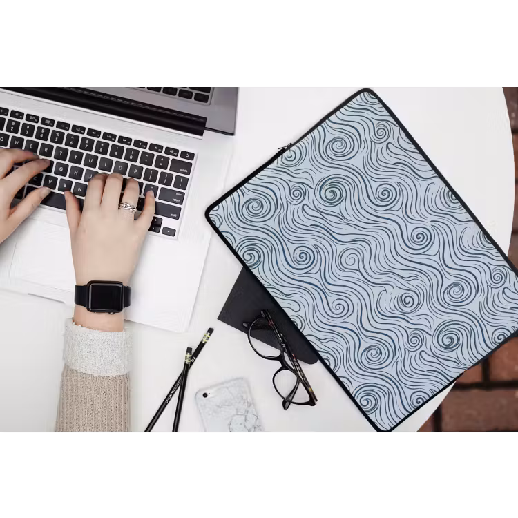 Patroon - Golven - Abstract - Modern - Blauw laptophoes neopreen klein -bureau