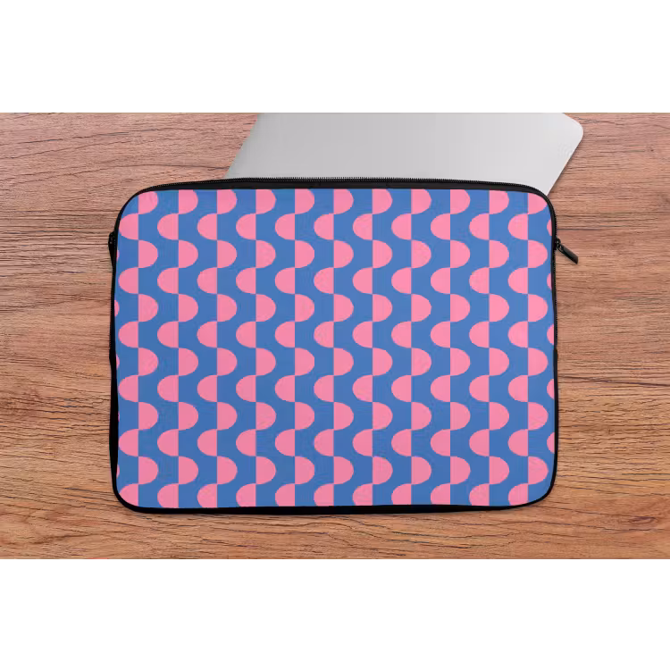 Patroon - Halve cirkels - Abstract - Modern - Roze - Blauw laptophoes neopreen klein -tafel