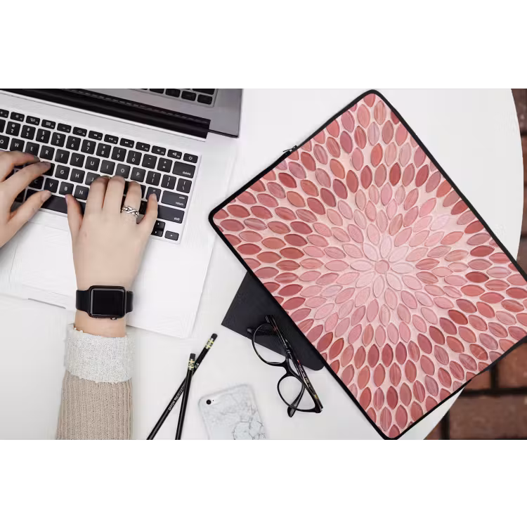 Patroon - Mozaïek - Ovaal - Abstract - Roze laptophoes neopreen klein -bureau