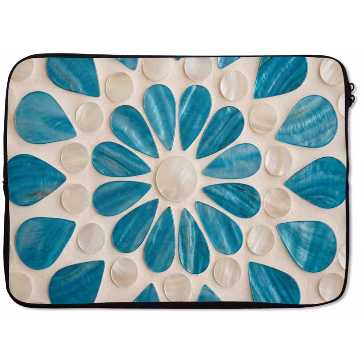 Patroon - Mozaïek - Schelpen - Abstract - Turquoise laptophoes neopreen klein -zkaufland3dotto
