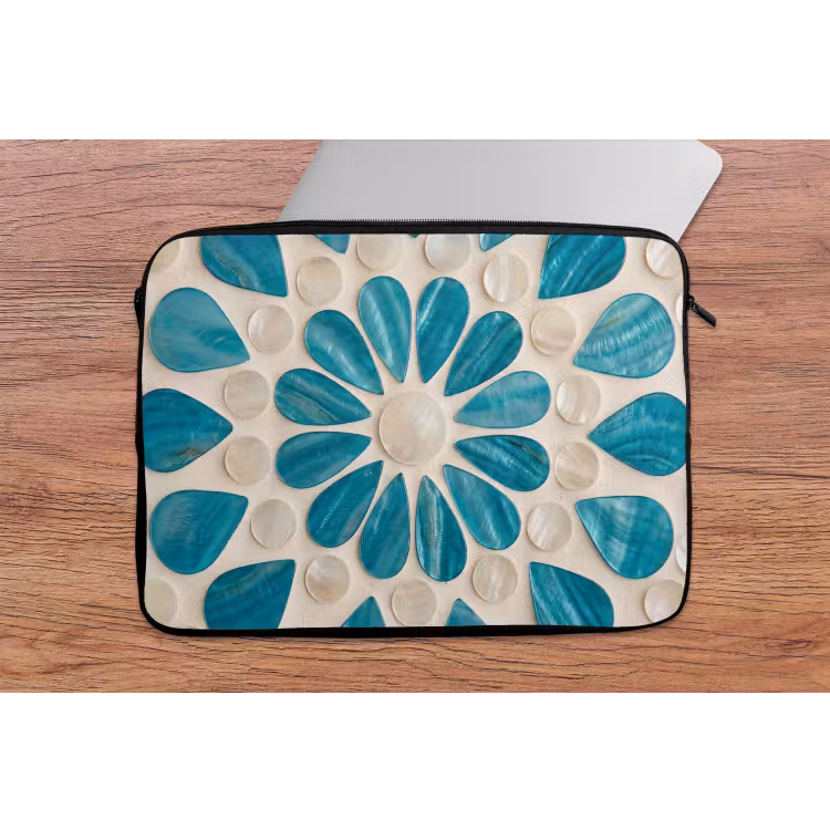 Patroon - Mozaïek - Schelpen - Abstract - Turquoise laptophoes neopreen klein -tafel