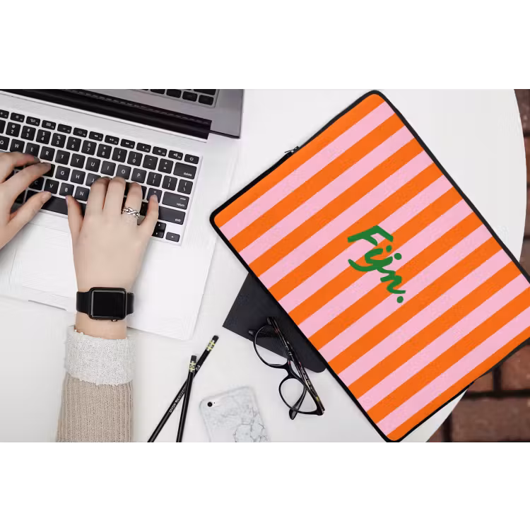 Patroon - Oranje - Fijn - Strepen laptophoes neopreen klein -bureau