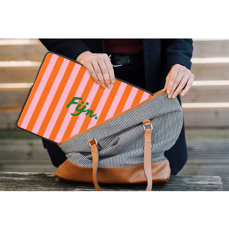 Patroon - Oranje - Fijn - Strepen laptophoes neopreen klein -tas