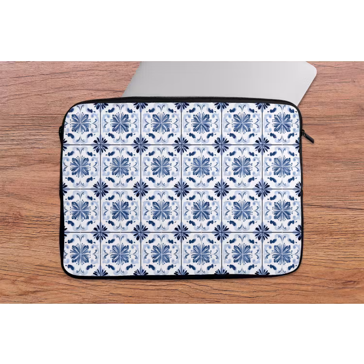 Patroon - Tegel - Blauw laptophoes neopreen klein 279 -tafel