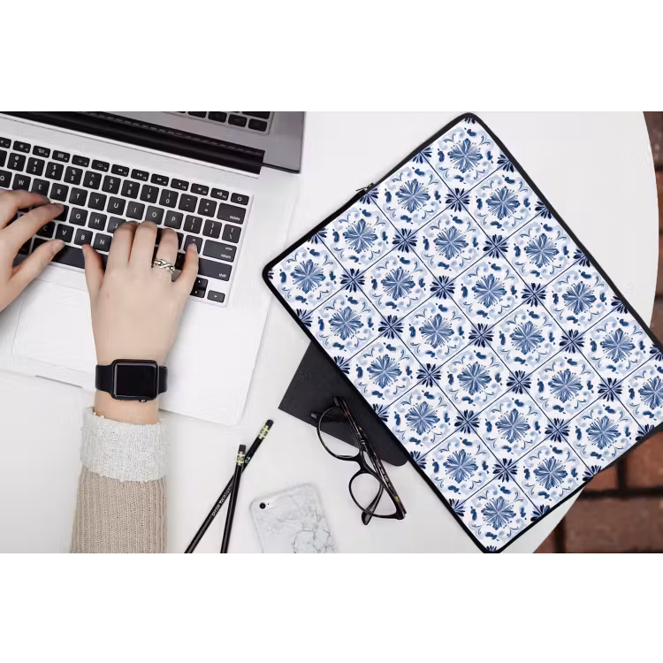 Patroon - Tegel - Blauw laptophoes neopreen klein 279 -bureau